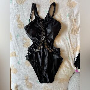 Black Cutout Lace-Up Swimsuit Kenneth Cole